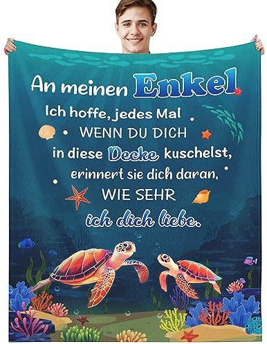G-dake Kuscheldecke Personalisierte Decke an Meinen Enkel, An Unseren Enkel Von Oma und Opa Geschenkideen Super weich Flauschige für Junge Tv-Decken Geschenk Geburtstag Weihnachten (130x150cm)