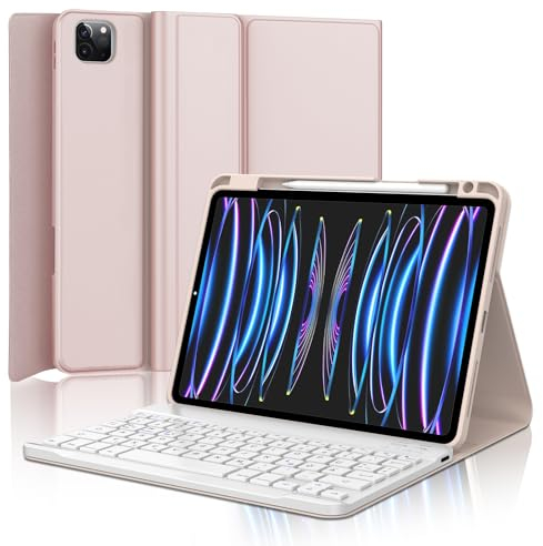 SENGBIRCH iPad Pro 11 Hülle mit Tastatur 2022 - iPad Air5 Hülle mit Taststur,Deutsche QWERTZ abnehmbare magnetische iPadPro 11 4./3./2./1. Generation, iPadAir 5 / Air 4 2020,Rosa