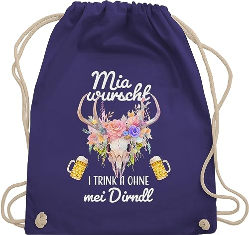 Turnbeutel Rucksack - Kompatibel mit Oktoberfest Tasche - Mia wurscht i trink a ohne mei Dirndl - Unisize - Lila - trachtenrucksack bayrischer abend trachten+rucksack bayerische mode trachten