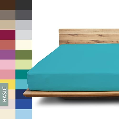 JONA SLEEP® Basic Spannbettlaken 180-200 x 200-220 cm - 190 g/m² faltenfreies Baumwoll-Jersey Leintuch, Made in Austria, Öko-Tex 100 Standard (Petrol)