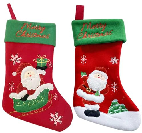 IHCEMIH 2 Stück Weihnachtsstrumpf, Nikolausstrumpf für Weihnachtsdeko Grün Nikolausstiefel zum Befüllen Weihnachtsocken für Weihnachten Kamin Deko Geschenke