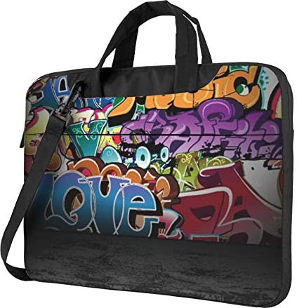 Graffiti Hip Hop Bedruckte Laptoptasche 13/14/15,6 Zoll, ultradünne Laptoptasche Sleeve mit Schultergurt, Computer Aktentasche Abdeckung für Männer Frauen, Schwarz , 14 inch