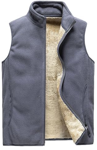 Jamron Uomo Taglie Forti Inverno Caldo Gilet in Pile senza Maniche con Collo Alto Giubbotto Termico con Cerniera e Tasche Grigio 5XL