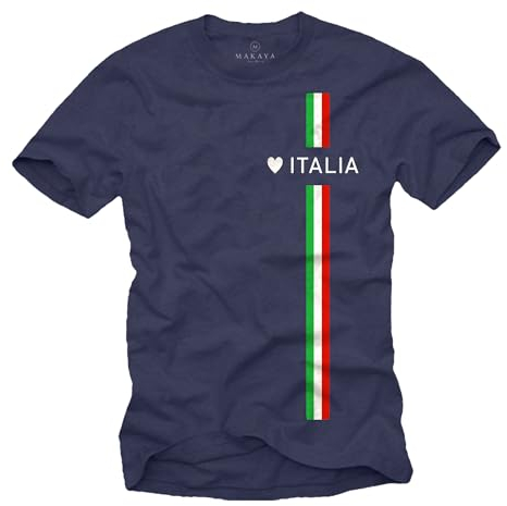 MAKAYA T-Shirt Herren Italien Flagge Herz Love Italia - Italienische Fahne Italy Trikot Fußball Blau Größe L