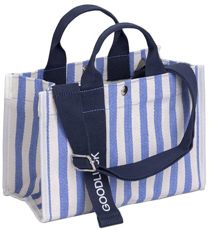 ZHMO Die Canvas-Tragetasche für Damen, Umhängetasche, Umhängetasche, Handtasche, für Schule, Strand, Wochenende, Blau und Weiß gestreift, Medium