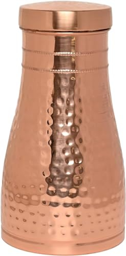 Jarra de noche de cobre puro para beneficios de salud Ayurveda – Capacidad – 1 litro (33.81 onzas líquidas) (martillada)
