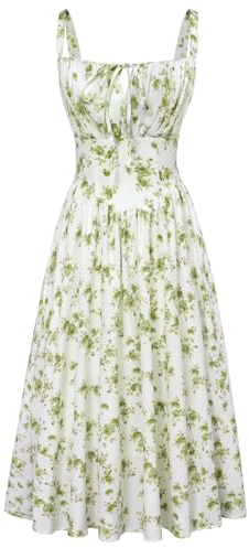SCARLET DARKNESS Womens Summer Green Floral Sun Dress Spaghetti Strap Sleeveless Wedding Guest Floral Print Spring Dresses XL