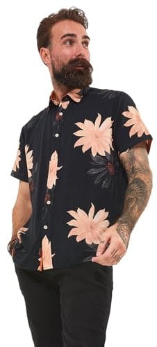 Joe Browns Men's Vibrant Oversized Floral Print Classic Collared Short Sleeve Shirt, Black, M