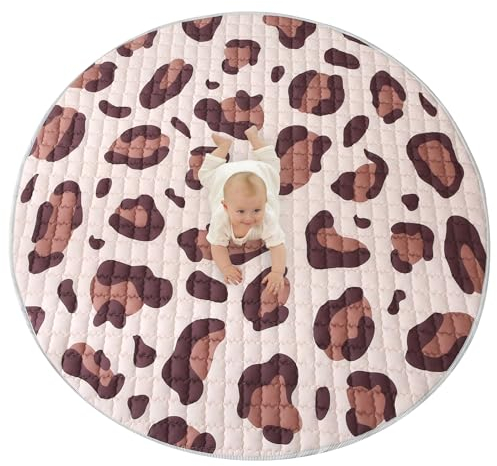 Gesteppte Krabbeldecke Baby 150cm, Leopard – extra dicke 1,5cm weiche Baby Krabbelmatte – Baby Spielmatte mit rutschfester Unterseite zum Krabbeln, Laufgitter – maschinenwaschbare Baby Spieldecke
