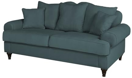 Furn.Design Sofa in blau/grün Couch 3-Sitzer Wohnzimmergarnitur Landhaus-Stil 200 cm Adelina (Blaugrün)