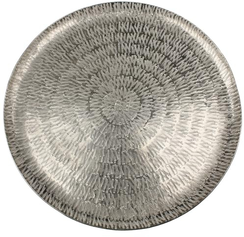 MACOSA CP63593 Tablett rund Metall Silber gehämmert Dekoschale Deko-Tablett Tisch-Dekoration Obsttablett Wohn-Accessoire Dekotablett Kerzentablett modern