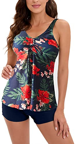 QzSSbii Armbanduhr Billig Herren Badeanzug-Bikini-Set mit Vertuschung, modischer für Damen, Blumen Rückenfreie Tops (Dark Blue, XL)