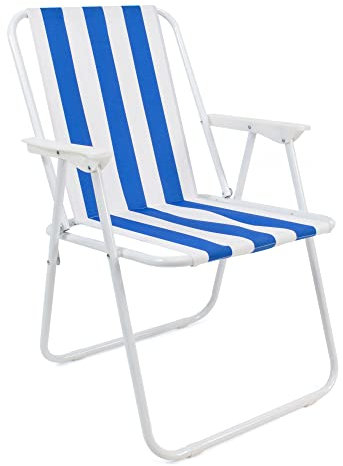 THE SECRET HOME - Silla de Playa Plegable - Silla en Metal y Poliéster - Asiento Ideal para Playa, Jardín, Terraza (Modelo 1 - Azul/Blanco)