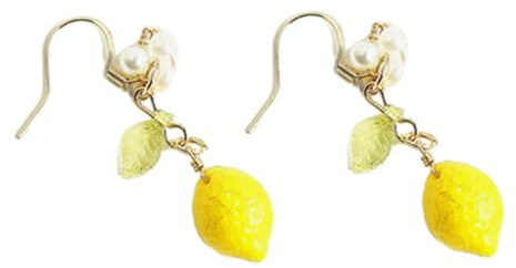 SHOOYIO Leuchtende gelbe Zitronen-Ohrringe, Verzierung, zarte Zitrusmotive aus Kunstharz, Schmuck, schicke Ohrhaken, Tropfenohrringe