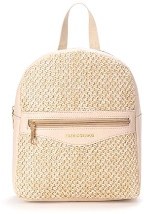 Gewebter Rucksack für Damen Lässige Stroh-Reiserucksäcke for Damen, einfache Schultasche(Farbe:Khaki)