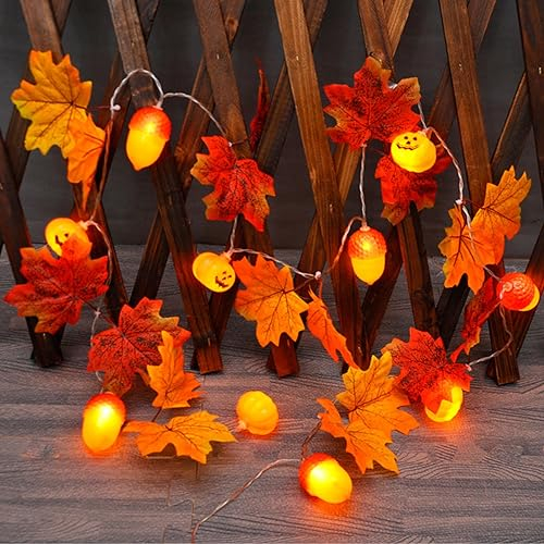 Herbstdeko Ahornblätter Lichterkette, Herbst Deko Lichterkette Ahornblatt Kürbis Deko 8 Modes led lichterkette mit timer & Fernbedienung Für Halloween Innen Party Erntedankfest Tisch Deko