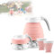 Camping Kettle Electric, CJBIN Collapsible Kettle,Travel Kett-le Lightweight,Food Grade Silicone Foldable Kett-le,Foldable Electric Ket-tle with 2 Collapsible Cups,for Travel Hiking Camping,0.6L Pink