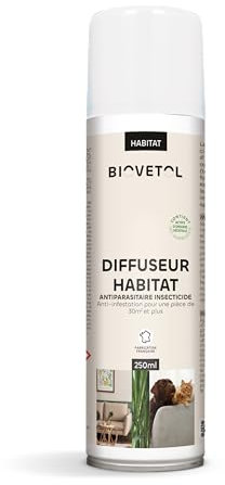 Biovetol - Diffuseur Insecticide Habitat - Insecticide Bio Certifié Ecocert - Efficace pour Eliminer les Puces, Tiques, Aoutats, Moustiques (250 ml)
