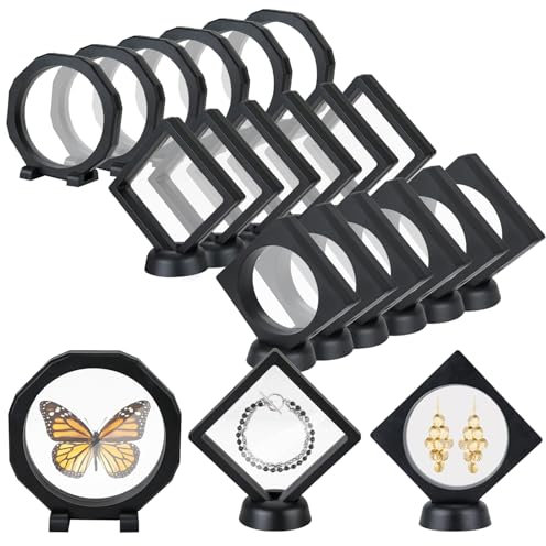Chostky 18Pcs 3D schwimmende Vitrine, transparente Folie Schmuck Aufbewahrungsbox, PE Challenge Coin Display Frame Holder Stand f¨¹r antike Challenge Coins Schmuck Fossil Edelsteine Felsen Specimen