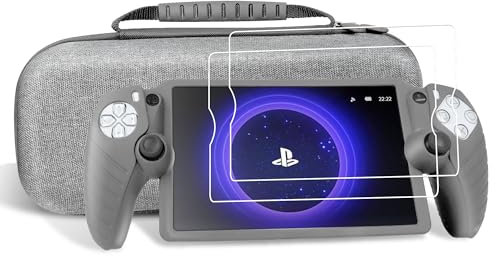 Kuject Portable Case for PlayStation Portal, with 2 Screen Protectors and 1 Full Body Silicon Protective Cover, Bag Case Accessories for PS 5 Portal Remote Player, Provide Storage Protection(Grey)