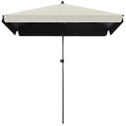 Aqkgtj Parasol de plage rectangulaire 170×137cm, réglable en hauteur, résistant à la pluie et aux UV, petit parasol de jardin portable, beige