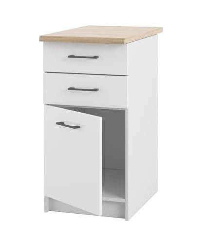 Unterschrank mit Arbeitsplatte und Schubladen 40 cm - hohe Qualität - zum Selbstaufbau - ideal für den Einbau von Backöfen (weißes Acryl glänzend)