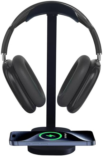 Yukrilt Kopfhörerständer mit kabellosem Laden, 15 W Gaming-Headset-Halter für den Schreibtisch, Aluminium-Stützstange, Silikon-Pad-Kopfstütze, geeignet für alle Kopfhörer