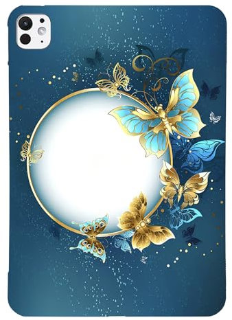 LMFULM® Hülle für Apple iPad Pro 11 (M4 2024) (11 Zoll) Weiche TPU Gummi Silikonhülle Anti Rutsch Stoßfänger Rückseitige Abdeckung Schutzhülle Schmetterlingskranz Muster