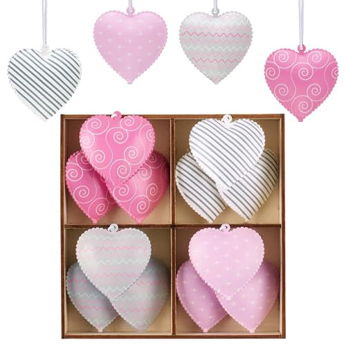 Valery Madelyn Metallherzen Anhänger, 5cm Herz Baumschmuck Deko für Valentinstag Hochzeit Frühlingsdeko Geschenk (12, Rosa Weiß)