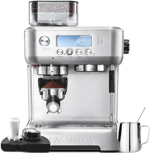 CASABREWS 5700Pro - Máquina de café espresso con amoladora, cafetera profesional con espumador de leche, máquina de café con leche y café con visualización LCD, ideal para entusiastas del café