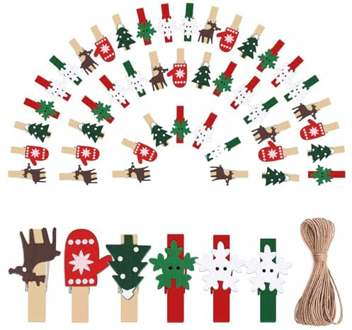 Clips Photo en Bois de Noël,50 PCS Mini Pinces à Linge,Mini Pince a Linge Bois,Pince a Linge Bois,Petite Pince a Linge Bois,Attache Decoration Noel,Affichage d'image,Photo Décorative à Suspendre