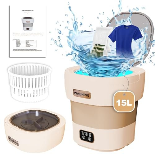 Camping Waschmaschine, 15L 2.3kg Mini Waschmaschine, Kleine Waschmaschine Tragbare Waschmaschine Tiefenreinigung von Unterwäsche, Babykleidung, Kleiner Kleidung für Wohnungen, Schlafsäle, Brown