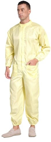 renvena Mens Work Overalls Adult Mechanics Costume Anti-Static Dustproof Boiler Suit Overalls Uniform Workwear Yellow L