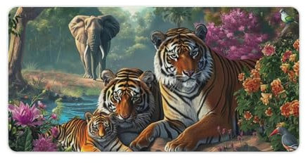 PailailaiNest Large Mouse Pad Mousepad Retro Family Animal Tiger Elephant Jungle Aesthetic Mouse Pad Desk Mat for Keyboard and Mouse Non-Slip Rubber Desk Pad Office Supplies for Desk 30x60cm