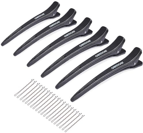 Owmoer Pinzas para el pelo para peinar, con dientes antideslizantes, 6 pinzas profesionales mejoradas no deformables para salones, hombres y mujeres, pelo largo, para peluqueros para crear peinados.