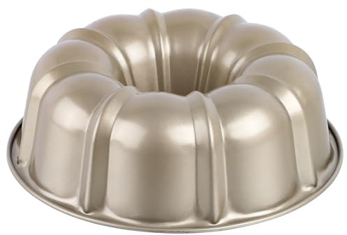Homikit Non-Stick Fluted Cake Tin, 10 Inch Carbon Steel Ring Cake Pan Round Baking Mould, Non-Toxic & Sturdy, Leak-Proof & Easy Release, Easy Clean - Light Gold