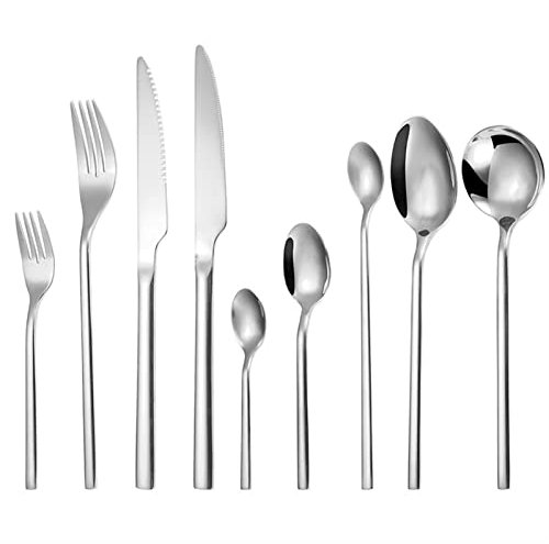 GUHPZA Set di Posate 9 Pezzi Set di Posate in Oro/Argento Set di Stoviglie in Acciaio Inossidabile Lucido Coltello Forchetta Cucchiaio da caffè Set di Posate Lavastoviglie Casa,Argento