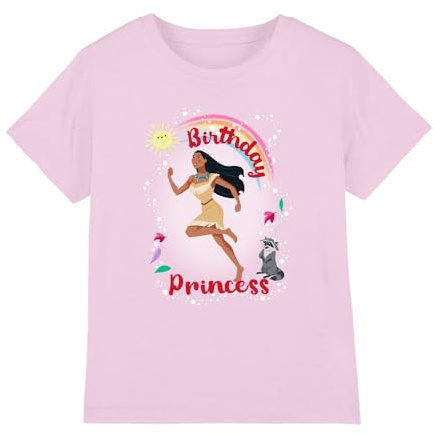 Pocahontas Birthday Princess with Meeko Girls T Shirt, Pink, 3-4 Years