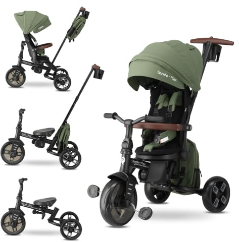 Qplay Comfo Max 7-in-1 wandelbares Dreirad für Kinder ab 10 m bis 6 Jahre, neigbarer Kinderwagen, 360°-Sitz, Becherhalter, verstellbare Eltern-Schubstange, Zwei-Wege-Ausrichtung, Sicherheitsgurt, UPF