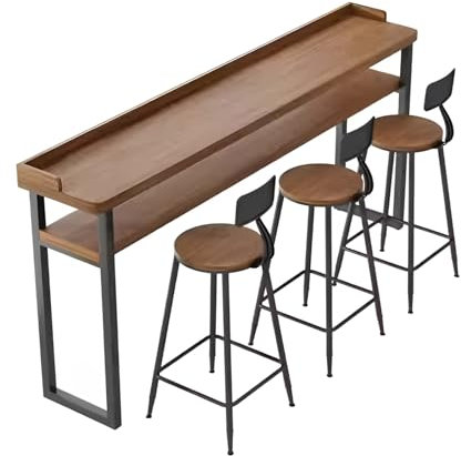 Mesa de bar de dos niveles en madera maciza de pino,estilo rústico moderno/industrial,mesa de isla de cocina salvaspacio con salpicadero frontal,ideal para cafetería,bistró,hogar,5 tamaños disponibles