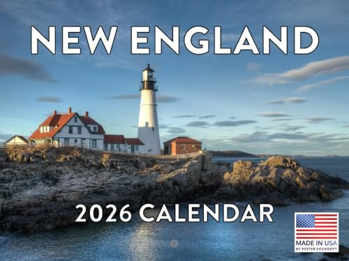 New England Kalender 2026, Monats-Wandkalender, 12 Monate, hergestellt in den USA