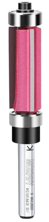 Top & Bottom Bearing Flush Trim Bit, 12.7mm Router Bit 1/4 Shank | 12.7mm Cut Diameter & 31.8mm Cut Length, 3-Flute Double Bearing Flush Trim Cutter 6.35mm Shank