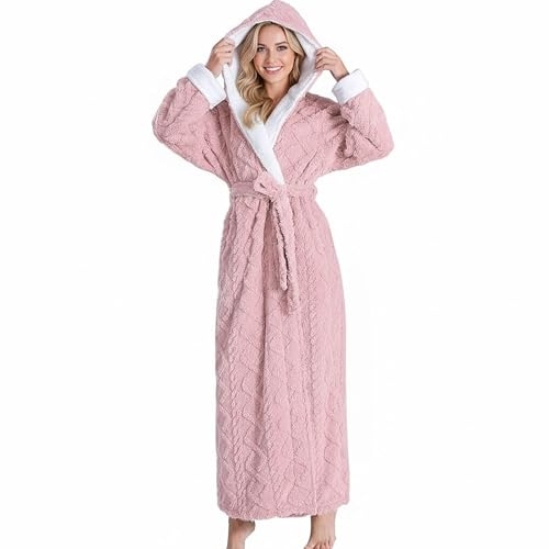 PUTUO Vestaglia Donna Invernale Lunga: Accappatoio con Cappuccio Donna in Microfibra Caldo Morbida per Inverno Rosa L