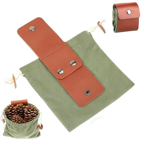Vlecexs 2 Pcs Pochette Recherche Nourriture en Toile Sac Bushcraft en Toile avec Housse en Cuir Cordon Serrage Pochette Ceinture Recherche Champignons Randonnée Camping en Plein Air Jardin Vert