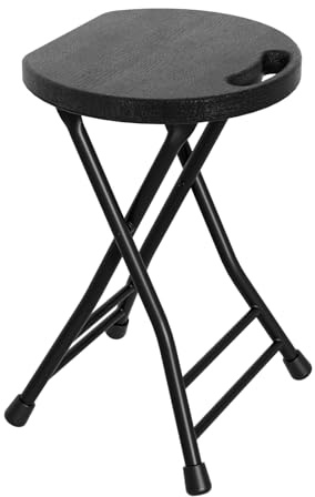 LEDLAY18 Inch Folding Stool with Handle - 500LBS Capacity Portable Foldable Stool with Non-Slip Feet, Heavy-Duty Steel & Plastic Collapsible Stool for Indoor Outdoor Use, Black