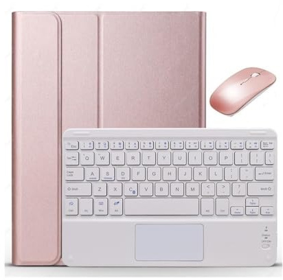 YSJX Abnehmbare Magic Keyboard-Hülle, PC-Abdeckung mit PU-Lederständer, kompatibel mit Samsung Galaxy Tab S7 Plus 12,4 Zoll (SM-T970/T976B)(Rose Gold+White Keyboard)