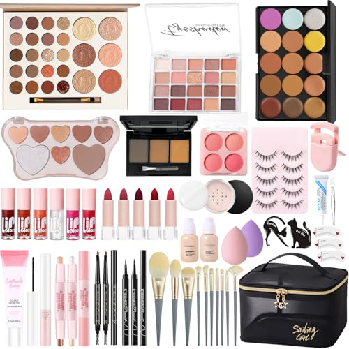 All in One Make Up Set, Make-up Set, Schminkset für Teenager, Mädchen und Frauen, Kosmetik Geschenkset mit Lidschatten Concealer Palette, Foundation, Mascara, Eyeliner, Lip Gloss, Lippenstift, Pinsel