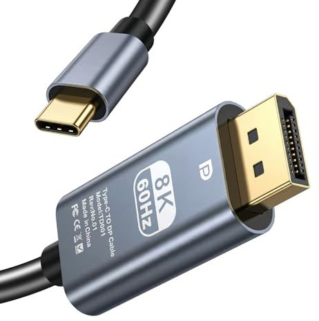 RUIZHI USB C auf DisplayPort 1.4 Kabel 2M – Für iPhone 17 Serie, MacBook Pro/Air M2, Mac mini M4, iPad Pro/Air 5, Surface Pro 8, 8K@60Hz, 4K@240Hz/144Hz, HDR, VRR, Thunderbolt 4/3, 32,4Gbps (2M)