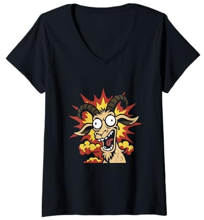 Damen Lustige Ziegenexplosion Crazy Goats Barnyard Fun Simulator Spiel T-Shirt mit V-Ausschnitt