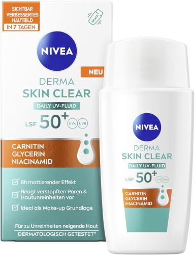 NIVEA Gesichtspflege mit LSF 50+, nicht fettende Sonnencreme mit Carnitin, Glycerin & Niacinamid, für zu Unreinheiten neigende Haut, Derma Skin Clear Daily UV-Fluid (40 ml)